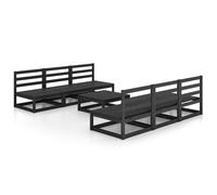 vidaXL Solid Pinewood Garden Lounge Set 7 Piece Black Wooden Furniture Sofa