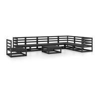 vidaXL Solid Pinewood Garden Lounge Set 9 Piece Black Sofa Seating Outdoor