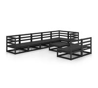 vidaXL Solid Pinewood Garden Lounge Set 9 Piece Black Wooden Furniture Sofa