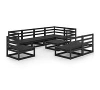 vidaXL Solid Pinewood Garden Lounge Set 9 Piece Black Wooden Furniture Sofa