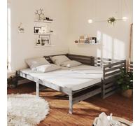 vidaXL Solid Pinewood Pull-out Day Bed 2x(90x200) cm Grey Wooden Sleepover Bed