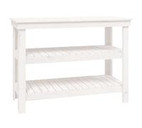 vidaXL Solid Pinewood Work Bench in White - Ample Storage Space, Sturdy Frame, Perfect for Garage, Office, Living Room, Studio, Workshop