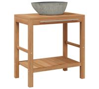 vidaXL Solid Teak Bathroom Vanity Cabinet with Riverstone Sink Base Furniture