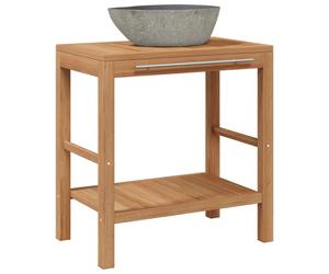 vidaXL Solid Teak Bathroom Vanity Cabinet with Riverstone Sink Base Furniture