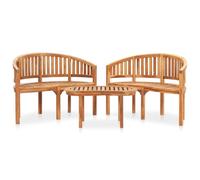 vidaXL Solid Teak Wood Banana Garden Lounge Set 3 Piece Outdoor Furniture Set