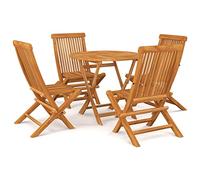 vidaXL Solid Teak Wood Garden Dining Set 5 Piece Furniture Table and Chair Outdoor Garden Patio Wooden Dinner Breakfast Desk Chair