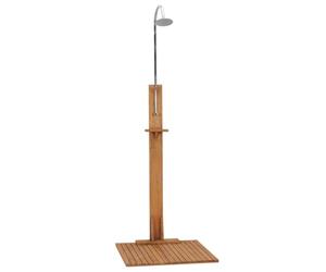 vidaXL Solid Teak Wood Garden Shower Wooden Poolside Shower System Stall Showerhead Nonslip Base Freestanding Outdoor Camping Showering Stand
