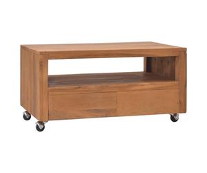 vidaXL Solid Teak Wood TV Cabinet with Wheels Wooden Coffee Table Lowboard
