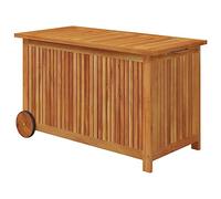 vidaXL Solid Wood Acacia Garden Storage Box with Wheels Outdoor Patio Storage Chest Blanket Box Tool Chest Cushion Storage Case 90x50x58 cm