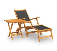 vidaXL Solid Wood Acacia Outdoor Deck Chair with Table Textilene Patio Lounger