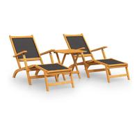 vidaXL Solid Wood Acacia Outdoor Deck Chairs with Table Textilene Lounger