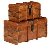 vidaXL Solid Wood Acacia Treasure Chest Set 2 Pieces Home Living Room Furniture