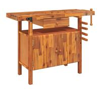 vidaXL Solid Wood Acacia Workbench with Drawer and Vices Wooden Work Table