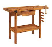 vidaXL Solid Wood Acacia Workbench with Drawer & Vices 124x52x83 cm Workbench