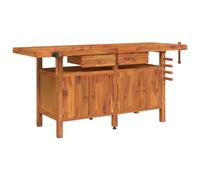 vidaXL Workbench Solid Acacia Wood – Integrated Storage Drawers, Large Work Surface & Vices