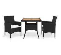 vidaXL Solid Wood and Poly Rattan Garden Dining Set 3 Piece Black Dining Chair