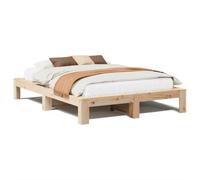 vidaXL Solid Wood Bed, Wooden Bed without Mattress, Bed Frame with Slatted Frame, Bed Double Bed for Bedroom, 140 x 190 cm, Pine Wood