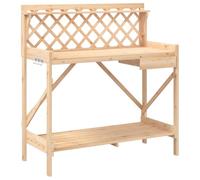 vidaXL Solid Wood Fir Potting Bench Table with Trellis - Versatile Gardening Station for Garden/Patio/Terrace, with Shelves & Hooks