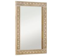 vidaXL Solid Wood Mango Bathroom Mirror - 50x70 cm Rectangular Glass, Wall-Mounted, Hand-Carved, Brown