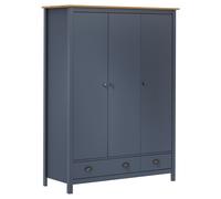 vidaXL Solid Wood Pine 3-Door Wardrobe Hill Grey 127x50x170 cm Clothes Cabinet