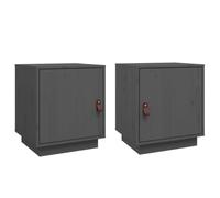 vidaXL Solid Wood Pine Bedside Cabinets in Grey Finish, Farmhouse Style Bedroom Furniture, Ample Storage Space with Versatile Door Installation, Easy Assembly
