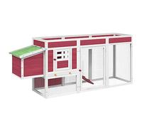 vidaXL Solid Wood Pine Chicken Coop - Red, Spacious Chicken Run with Nesting Box, Resting Area and Ramp, Features Mesh Fences, Weather-Resistant Roof for Outdoor Usage