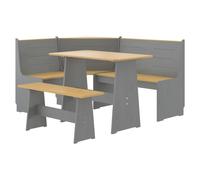 vidaXL Solid Wood Pine Dining Set 3 Piece Honey Brown and Grey Seat Furniture