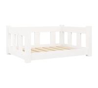 vidaXL Solid Wood Pine Dog Bed Indoor Wooden Pet Sofa Puppy Dog Couch Frame Kennel Bed Pet Couch with Supporting Sidewall White 65.5x50.5x28 cm