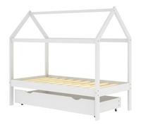 vidaXL Solid Wood Pine Kids Bed Frame with a Drawer White 80x160 cm Bedstead