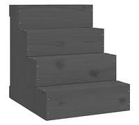 vidaXL Solid Wood Pine Pet Stair - Sturdy Wooden Frame for Cats and Dogs - Easy Assembly with Manual Included - Rustic Natural Look - Grey