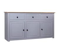 vidaXL Solid Wood Pine Sideboard 3 Drawers 3 Doors Storage Chest Side Cabinet Lowboard Wooden Large Sideboard Drawer Cabinet Unit for Livingroom Grey
