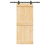 vidaXL Solid Wood Pine Sliding Door with Hardware Set - Quiet, Durable Rails & Space-Saving Design - Brown 85x210 cm