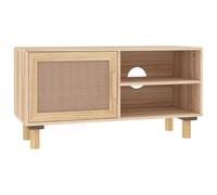 (Brown) vidaXL TV Cabinet TV Stand Media TV Unit Solid Wood Pine and Natural Rattan