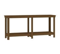 vidaXL Solid Wood Pine Work Bench Warehouse Garage Working Table Tool Storage Workshop Woodwork Wooden Storage Bench with Shelf Honey Brown