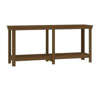 vidaXL Solid Wood Pine Work Bench Warehouse Garage Working Table Tool Storage Workshop Woodwork Wooden Storage Bench with Shelf Honey Brown