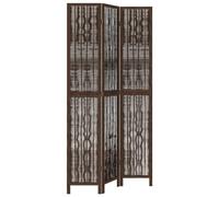 vidaXL Solid Wood Room Divider-3-Panel Privacy Screen, Dark Brown Willow Twig & Paulownia Wood, Burnt-Look, 200x105-110cm