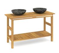 vidaXL Solid Wood Teak Bathroom Vanity Cabinet with Black Marble Sinks Basin