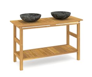 vidaXL Solid Wood Teak Bathroom Vanity Cabinet with Black Marble Sinks Basin