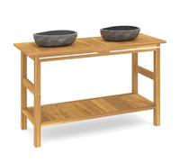 vidaXL Solid Wood Teak Bathroom Vanity Cabinet with River Stone Sinks Basin
