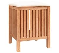 vidaXL Solid Wood Walnut Bathroom Stool - 40.5x40x52cm with Storage/Laundry Bin, Oil Finish, Comfort Cushion Top, Slatted Design, Brown