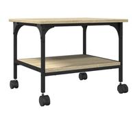 vidaXL Sonoma Oak 2-Tier Engineered Wood Printer Stand - 50x40x38 cm with Steel Frame, Mobile with Lockable Wheels for Office and Home