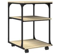 vidaXL Sonoma Oak Printer Stand-Engineered Wood 3-Tier Organiser, Home Office Shelving with Lockable Wheels, Versatile Side Table