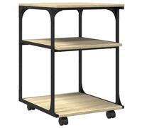 vidaXL Sonoma Oak Printer Stand-Engineered Wood 3-Tier Organiser, Home Office Shelving with Lockable Wheels, Versatile Side Table