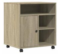 vidaXL Sonoma Oak Printer Stand with Wheels - 60x50x67 cm - Engineered Wood Office Organizer with Storage and Lockable Casters