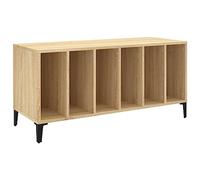 vidaXL Sonoma Oak Record Cabinet Player Stand - Engineered Wood with Metal Legs, Multi-use Sideboard for Vinyls, Office & Living Room Furniture