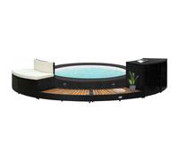 vidaXL Spa Surround Black Poly Rattan and Solid Acacia Wood