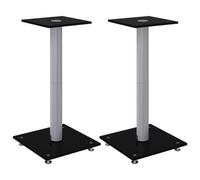 Vidaxl Speaker Stands 2 Pcs Black&silver Tempered Glass 1 Pillar Design