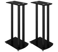 vidaXL Speaker Stands 2 pcs, Speaker Floor Stand Bookshelf Speaker, Monitor Speaker Stand, Modern Style, Black Tempered Glass 3 Pillars Design