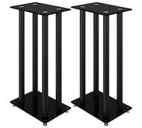 (black) vidaXL Speaker Stands Speaker Floor Stand 2pcs Tempered Glass 4 Pillars Design