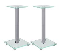 vidaXL Speaker Stands 2 Pcs Silver Tempered Glass 1 Pillar Design